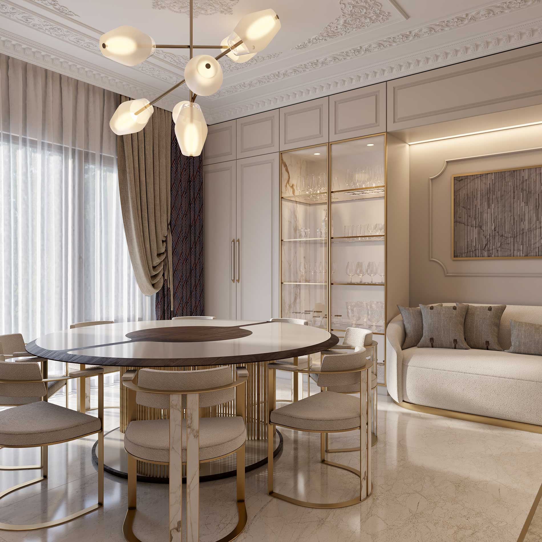 Bespoke Dining Room in Calacatta Vagli marble, Berkeley Square Project in London by Melchiorri Tailored Homes designed by Sauro Melchiorri - Spaces designed with Italian taste and crafted with Italian mastery - Tailored interiors and curated home design in London.