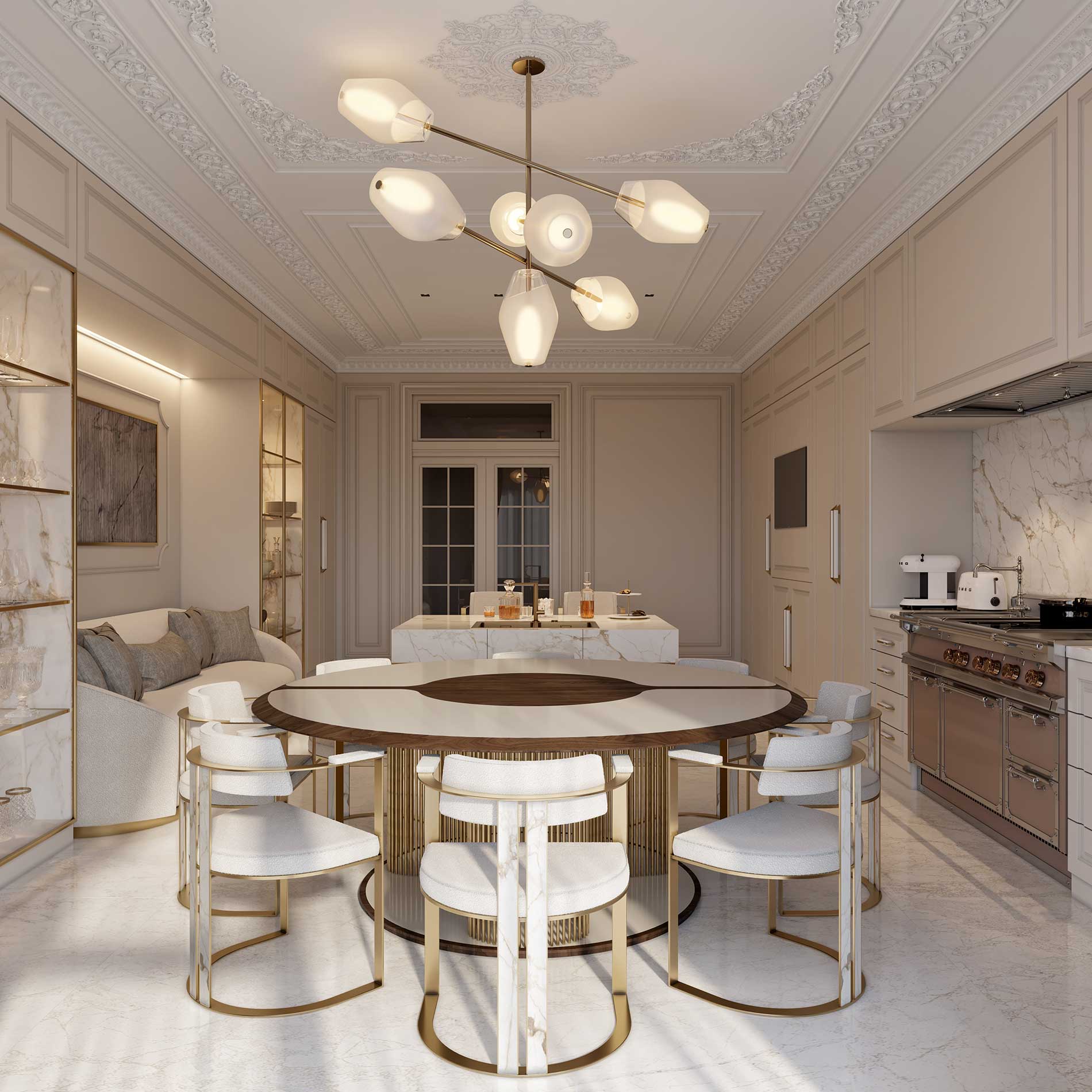 Bespoke Dining Room in Calacatta Vagli marble, Berkeley Square Project in London by Melchiorri Tailored Homes designed by Sauro Melchiorri - Spaces designed with Italian taste and crafted with Italian mastery - Tailored interiors and curated home design in London.