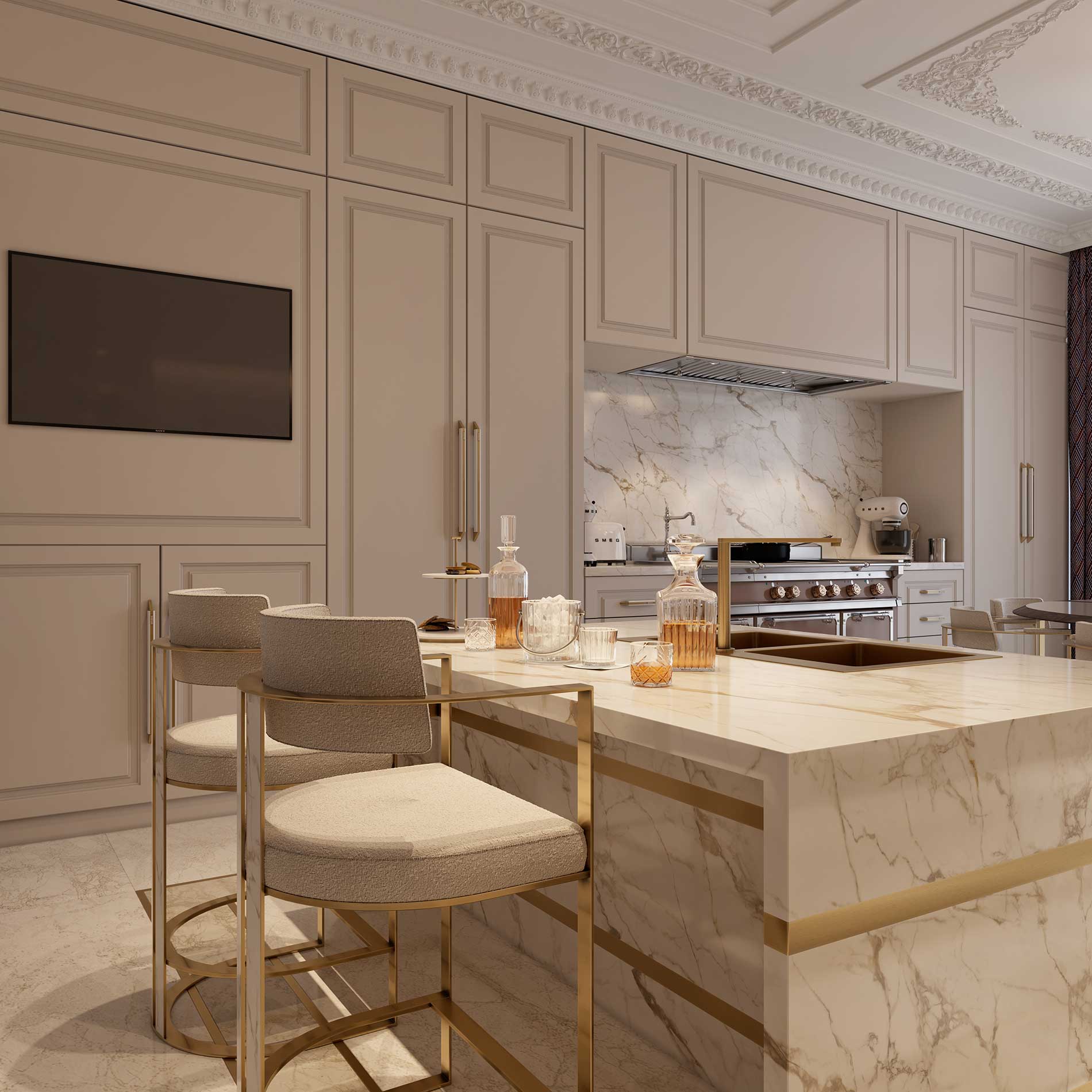 Bespoke Living Room in Calacatta Vagli marble, Berkeley Square Project in London by Melchiorri Tailored Homes designed by Sauro Melchiorri - Spaces designed with Italian taste and crafted with Italian mastery - Tailored interiors and curated home design in London.