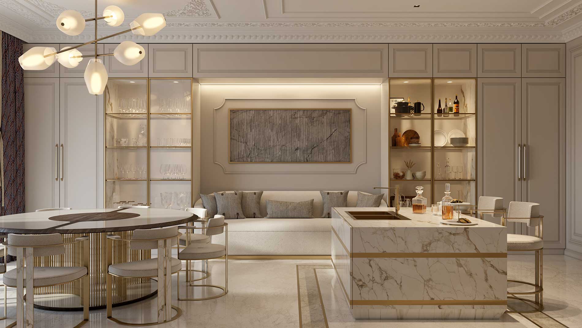 Bespoke Living Room in Calacatta Vagli marble, Berkeley Square Project in London by Melchiorri Tailored Homes designed by Sauro Melchiorri - Spaces designed with Italian taste and crafted with Italian mastery - Tailored interiors and curated home design in London.