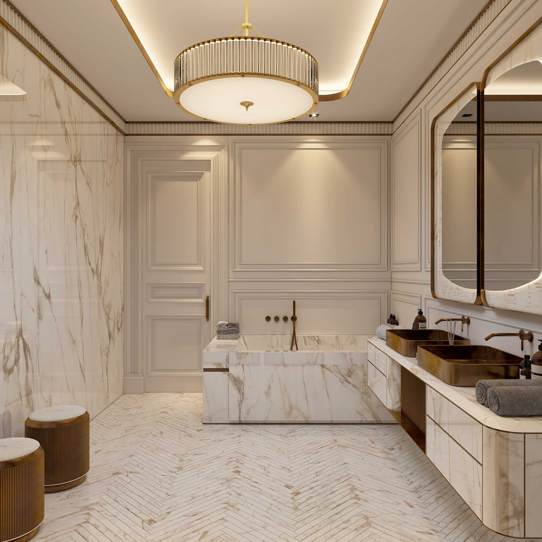 Bespoke Bathroom in Calacatta Vagli marble, Berkeley Square Project in London by Melchiorri Tailored Homes designed by Sauro Melchiorri - Spaces designed with Italian taste and crafted with Italian mastery - Tailored interiors and curated home design in London.