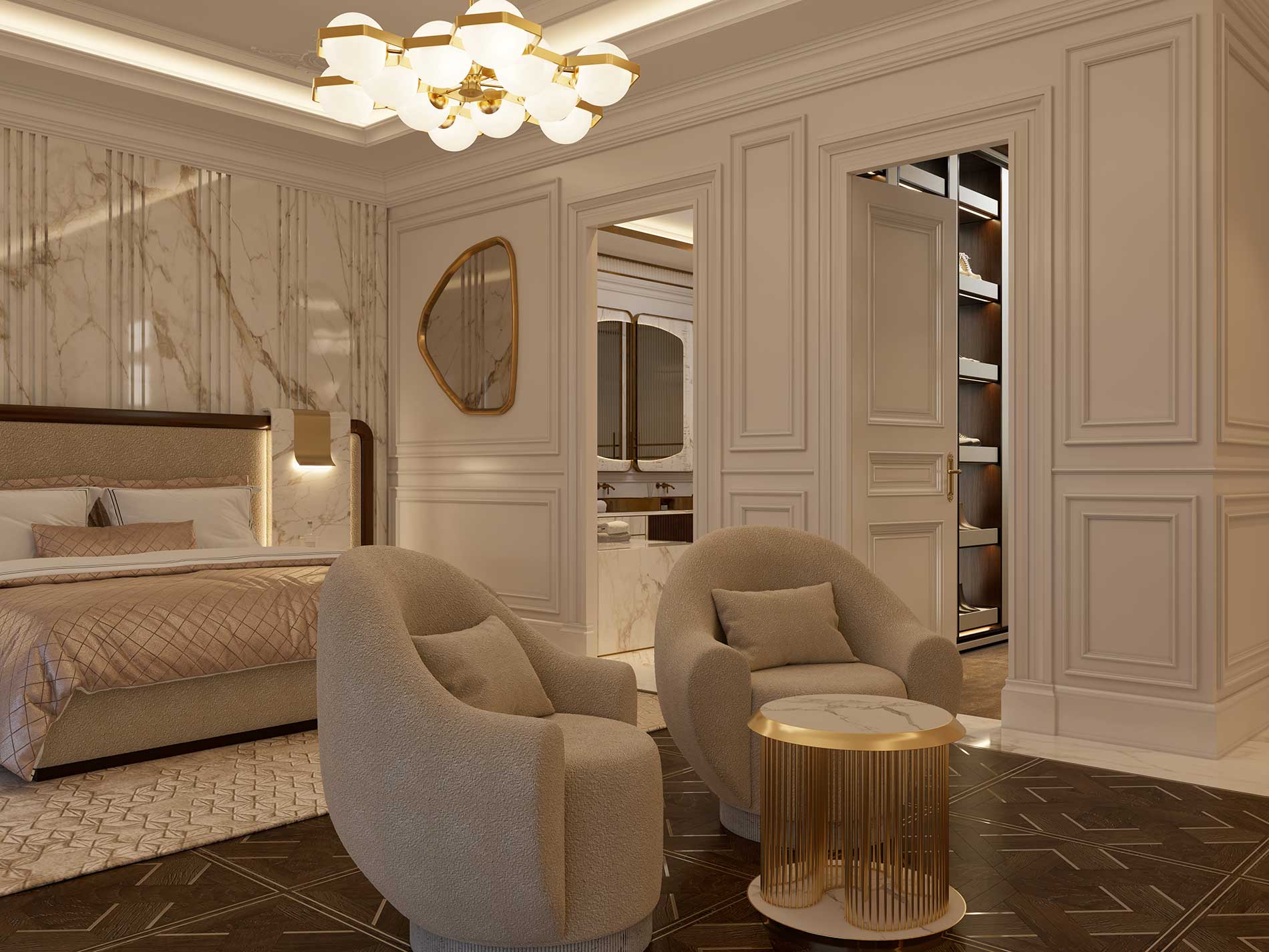 Bespoke Dressing Room in Calacatta Vagli marble, Berkeley Square Project in London by Melchiorri Tailored Homes designed by Sauro Melchiorri - Spaces designed with Italian taste and crafted with Italian mastery - Tailored interiors and curated home design in London.
