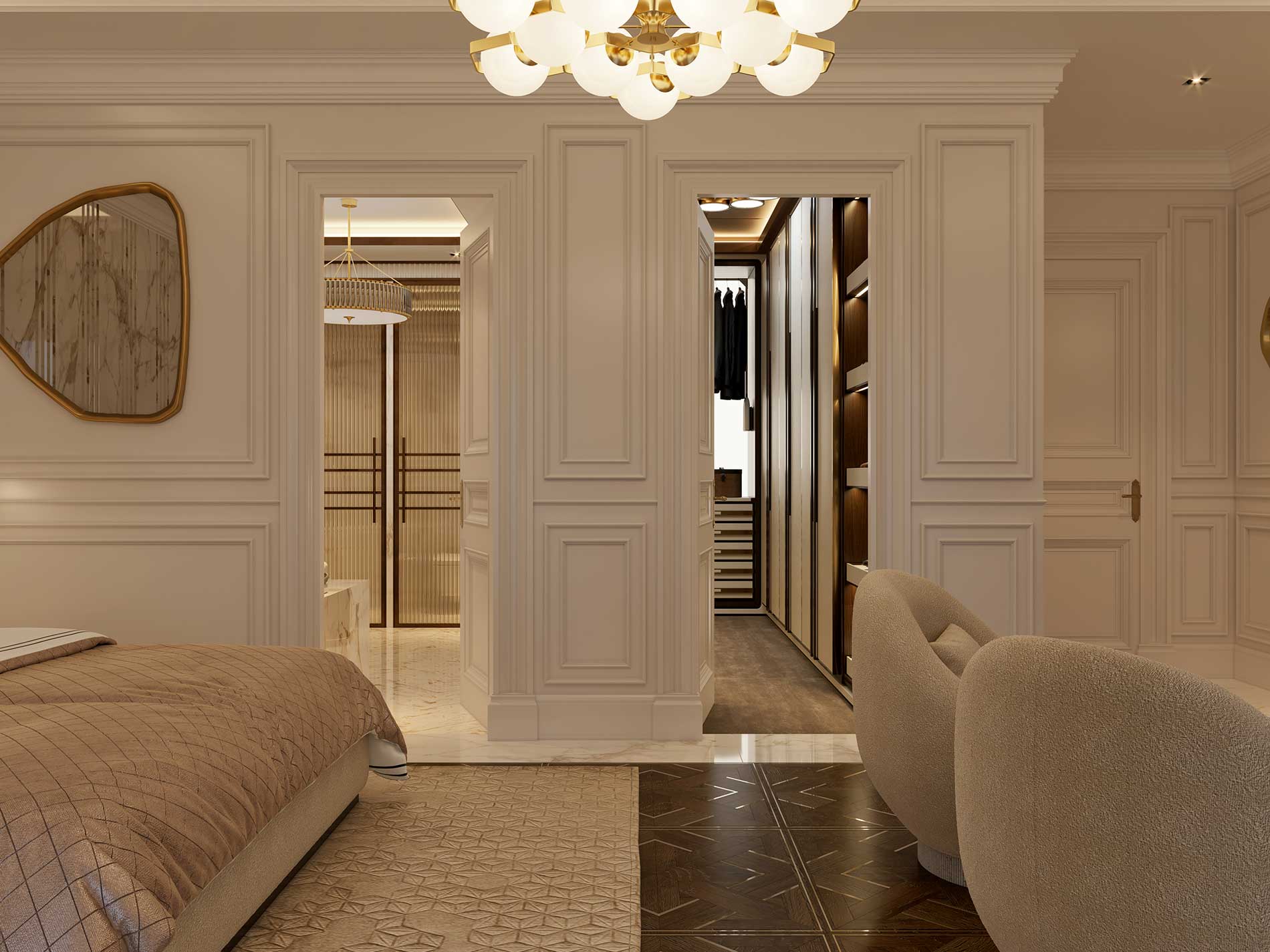 Bespoke Dressing Room in Calacatta Vagli marble, Berkeley Square Project in London by Melchiorri Tailored Homes designed by Sauro Melchiorri - Spaces designed with Italian taste and crafted with Italian mastery - Tailored interiors and curated home design in London.