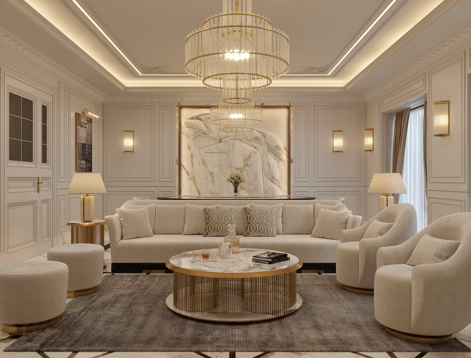 Bespoke Living Room in Calacatta Vagli marble, Berkeley Square Project in London by Melchiorri Tailored Homes designed by Sauro Melchiorri - Spaces designed with Italian taste and crafted with Italian mastery - Tailored interiors and curated home design in London.